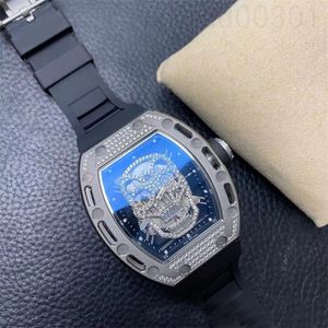 Montre de luxe pour hommes évidé crâne diamant montre en argent personnalité montre luxe cadran carré montre-bracelet automatique argent bande bleue mouvement mécanique sb057 C4