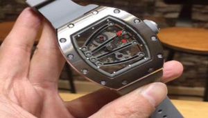 Mens luxe horloges Mechanisch skelet transparante open beeldende wijzerplaat grijs grijs rubber zilver roestvrijstalen casual mannen automatisch pols -pols 6192997