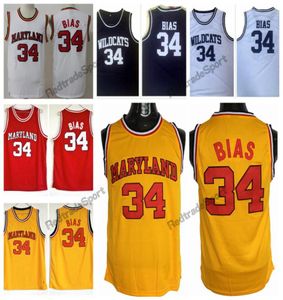 Heren Maryland Terps Len Bias College basketbalshirts zwart wit rood geel 34 Vintage Northwestern Wildcats High School Stitc3313636