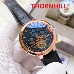 heren mechanische automatische romeinse maan horloges klassieke stijl 48mm zwart bruin lederen band 5ATM waterdicht super heldere wri195c