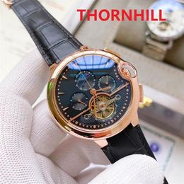 heren mechanische automatische romeinse maan horloges klassieke stijl 48mm zwart bruin lederen band 5ATM waterdicht super heldere wri190K