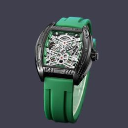 Mechanisch herenhorloge rode siliconen riem lichtgevend waterdicht skelethorloge saffierglas automatisch luxe designer polshorloge verguld zilveren vierkante wijzerplaat sb060 C4