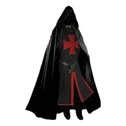 Hommes Médiévaux Croisés Chevaliers Templiers Tunique Costumes Renaissance Halloween Surcoat Guerrier Peste Noire Cape Cosplay Top S-3XL Y232g