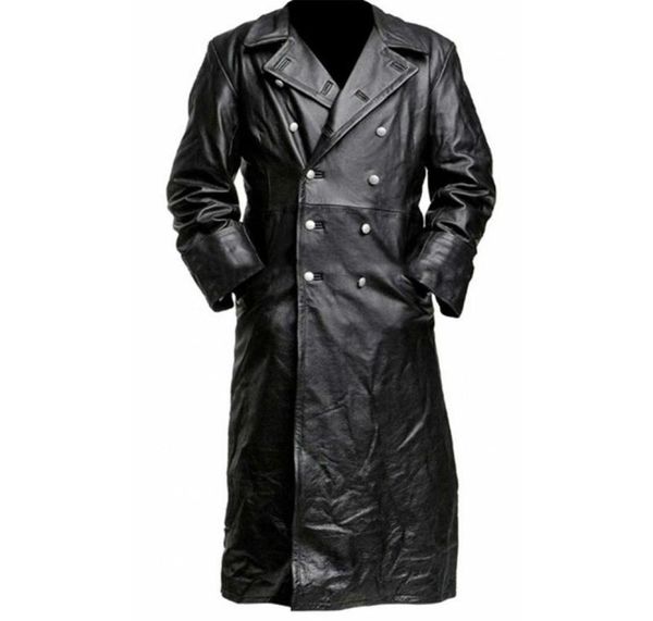 Trench-coat en cuir Vintage médiéval pour hommes, veste longue en cuir pur, vêtements masculins, Streetwear coupe-vent 4322163