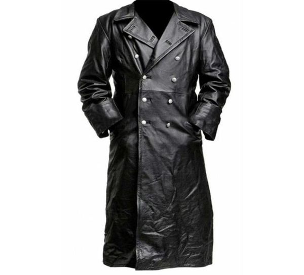 Trench-coat en cuir Vintage médiéval pour hommes, veste longue en cuir pur, vêtements masculins, Streetwear, coupe-vent 9715256