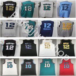 Mens Stitched Basketball Jerseys Mike 10 Bibby 12 Ja Morant Green White Black Blue College Shirt Topkwaliteit