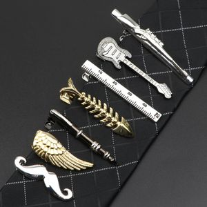 Mens Metal Tie Clip Luxury Airplane Beard Sword Dinosaur Pen Guitar Shape Design Fashion Wedding Party Bar Accessoires 240408