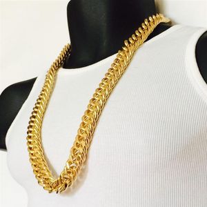 Mens Miami Cubaanse Link Curb Chain 14k Real Yellow Solid Gold Gf Hip Hop 11mm dikke ketting Jayz sqcdnUy Whole2019247f