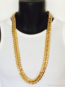 Cadena para hombre Miami Cuban Link Curb Chain 24k Real Yellow Solid Gold GF Collar Hip Hop 11MM Cadena gruesa JayZ