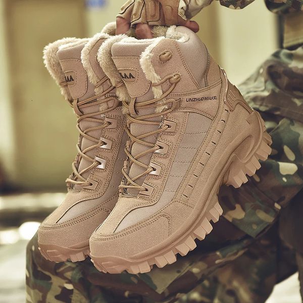 Hommes bottes militaires Combat cheville tactique chaud fourrure armée mâle chaussures travail sécurité moto bottes grande taille 231225