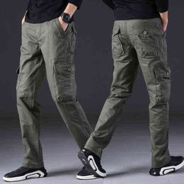 Mens Military Cargo Pants Mannen Overalls Army Groen Grijs Katoen Mannen Losse Multi-Pockets rechte fit Men's Casual Broek Homme H1223