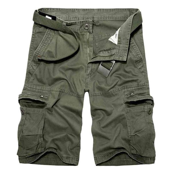 Mens Military Cargo Shorts Summer Army Green Cotton Men Loose Multi-Bolsillo Homme Casual Bermuda Pantalones 40 210716