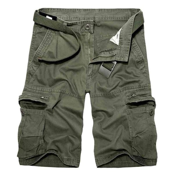 Mens Military Cargo Shorts Summer Army Green Cotton Men Loose Multi-Bolsillo Homme Casual Bermuda Pantalones 40 210713