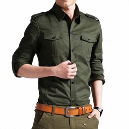 Heren Militaire Shirts 2020 Herfst Lg Mouw Casual Shirts Camisas Slanke Effen Mannelijke Cott Shirts Chemise Homme Plus Size 4XL 50 888Z #