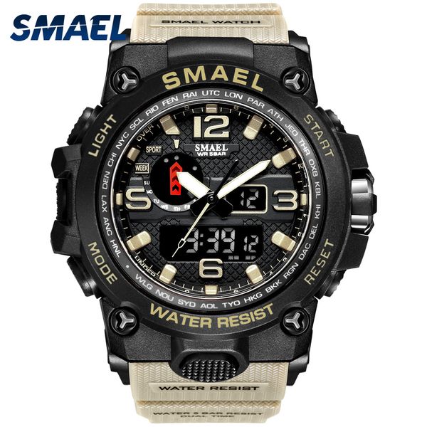 Reloj militar para hombre, reloj de pulsera resistente al agua de 50m, reloj de cuarzo LED, relojes masculinos 1545, relojes deportivos para hombre, choque