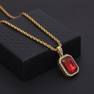 Mens Mini Ruby Pingente Colar Ouro Cuban Link Chain Moda Hip Hop Colares Jóias para Men207y