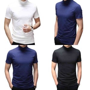 Mens Mock Neck T-shirt Top Fashion Korte Mouw Club Party BBQ Leisure T-Shirt Casual Solid Color Slim Fit Tees Tops Undershirt Y220606