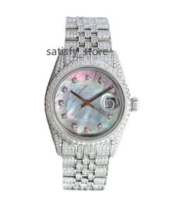 Heren Moissanite Diamond Volledig geperken datum Moissanite Hip Hop Pols Horloges Zwitserse automatische beweging Handels Handgemaakte horloges