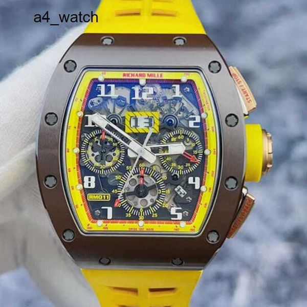 Reloj de pulsera de moissanita para hombre, reloj de pulsera RM RM011, círculo de cerámica, Color marrón amarillo, función de tiempo a juego, hueco