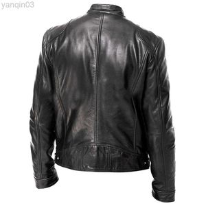 Chaqueta de motocicleta para hombre Otoño Invierno Hombres Nuevas chaquetas de cuero de imitación PU Chaqueta de motorista casual Chaqueta de lana con cremallera Fausse L220801