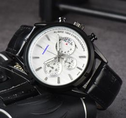 heren multifunctionele quartz horloges stopwatch 42 mm echt lederen gesp klok saffier lichtgevend zes naalden drie ogen ontwerp horloge fabriek montre de luxe geschenken
