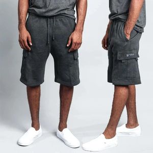 Mens Multi Pocket Cotton Loose Sports Shorts American Hip-Hop Style Clothing Five Point Fitness Pants 240430