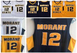 Murray State Racers 12 Ja Morant College basketbalshirts heren Vintage geel blauw wit OVC Ohio Valley gestikte shirts S-XXL6725080