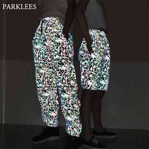 Mens Mushroom Reflective Pants Shiny Colorful Harajuku Hip Hop Dance Fluorescente Night Sporting Joggers Pantalones Hombre 210715