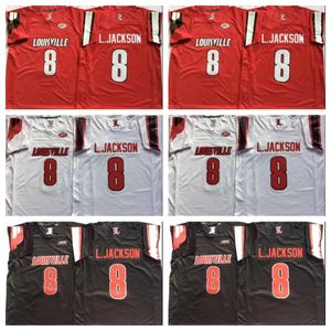 Mens NCAA # 8 Lamar Jackson College Football Jerseys Rojo Negro Blanco Universidad L.Jackson Camisas cosidas Personalizadas Cualquier nombre Cualquier número Cosido Mujeres Jóvenes