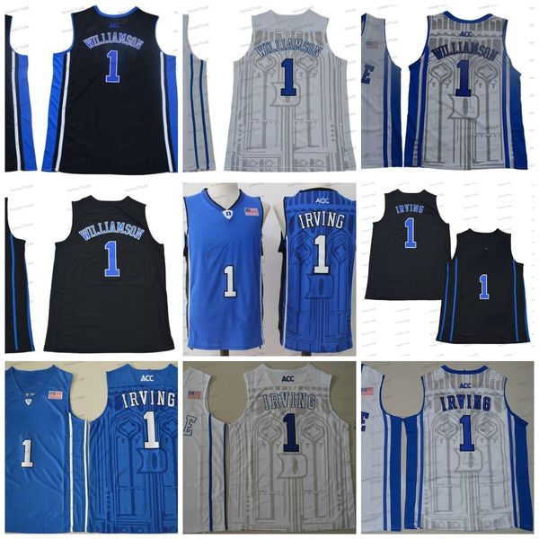 Hommes Ncaa Bleu 1 Zion College Basketball Blanc 1 Krie Irving Bleu Blanc Noir Hommes College Jerse Uniformes de sport d'été Ed Good