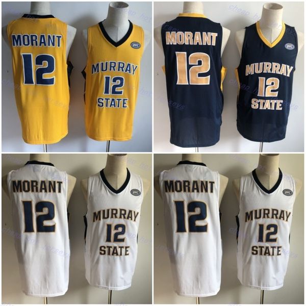 Mens NCAA Murray State Racers 12 Ja Morant College Basketball Jerseys Vintage Amarillo Azul Blanco OVC Ohio Valley Ed Camisas S-XXL