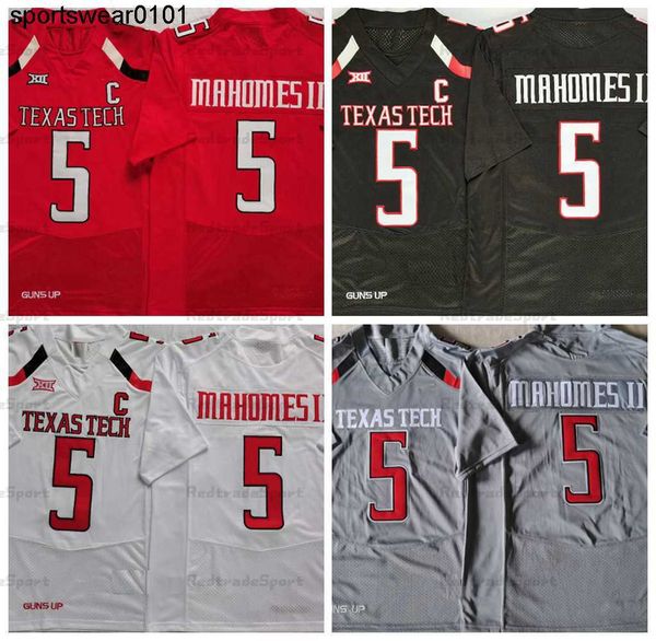 Hommes Ncaa Texas Tech # 5 Patrick Mahomes Ii Maillots de football universitaire Vintage University Ed Shirts C Patch Noir Rouge Blanc Gris S-xxxl