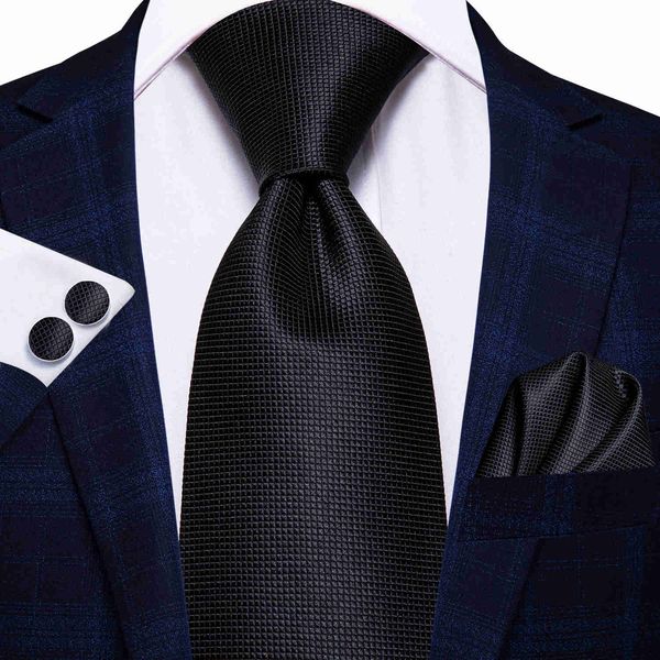 Mens Neck Tie Blue Black Business Solid 100% Silk Corbytie de 8.5 cm de ancho para boda clásica de fiesta de lujo formal