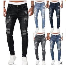 Jean déchiré 5 couleurs pour hommes, pantalon crayon en Denim Slim, à la mode, Hipster de rue, pantalon de cowboy, S-3XL Drop199Z