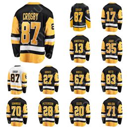 Nouveaux maillots de hockey pour hommes SIDNEY CROSBY EVGENI MALKIN KRIS LETANG ERIK KARLSSON maillot de joueur à domicile noir blanc