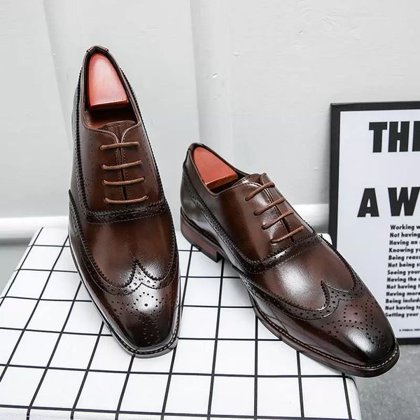 Hommes nouveau noir marron pointu à lacets Gentleman mariage retour richelieu chaussures appartements décontracté mocassins robe Sapatos Tenis Masculino