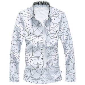 Hoge kwaliteit Klassieke Formele Geometrische Plaid Shirts Mens Designer Plus Size Lente Lange Mouwen Jurk Shirt