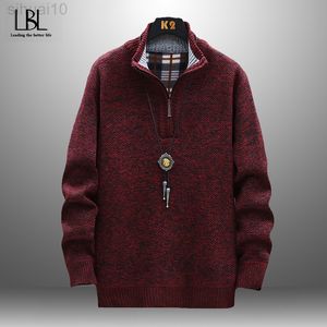 Mens nieuwe mode lange mouw trui staande kraag fleece verdikking casual halfzip trui trendy jeugd mannelijke top L220801