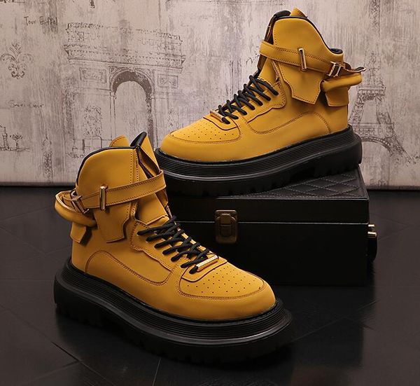 Hombres New Martin Wave Yellow Boots Trendy Rock Punk Hight Sneakers Designer Machass Moccasins Sapato Social Masculino