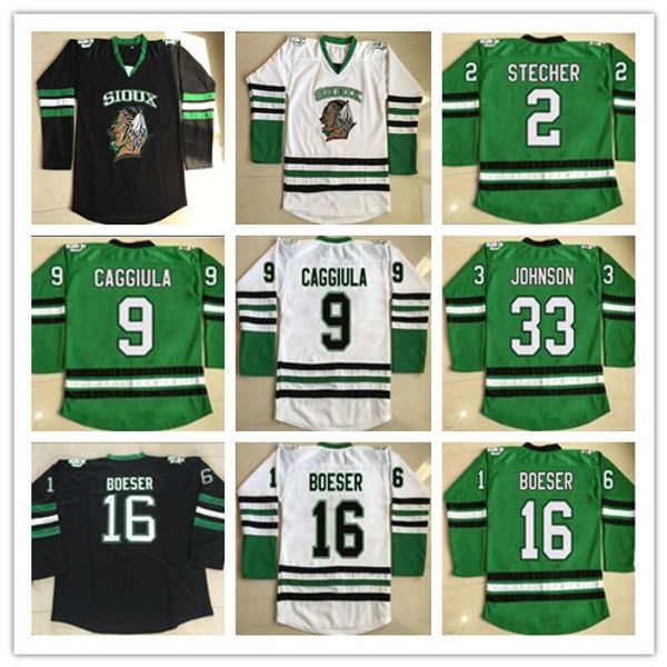 Hombres North Dakota Fighting Sioux College Jerseys Hockey''nhl''2 STECHER 9 CAGGIULA 16 Brock Boeser 33 Cam Johnson University Barato