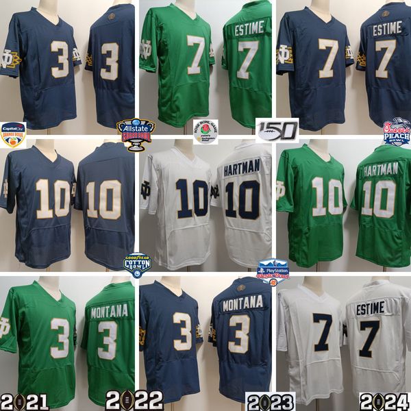 Hommes Notre Dame Fighting Irish 2024 NCAA ND # 3 Joe Montana # 7 Audric Estime # 10 Sam Hartman maillot de football en stock