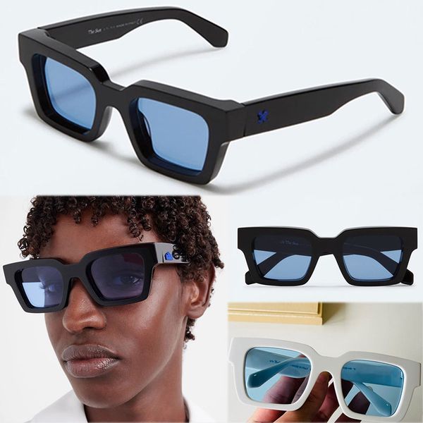 Gafas de sol de diseñador para hombre OMRI012 anteojos de moda para mujer marca de lujo todo fósforo marco negro lente azul templo decoración flecha con caja original