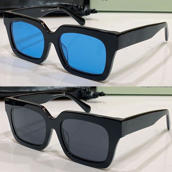 Gafas de sol para hombre OFF OW40001U Moda para mujer Clásico Todo-fósforo Cuadrado Negro Marco blanco Lentes azules Gafas Hombres Casual Exterior Anti-UV400 Diseñador de calidad superior