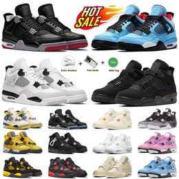 Off White Nike AJ4 basketball shoes travis scott aj4 shoes 4S Jumpman Mens Basketball Chaussures 4 Og Retor original Black Cat 4s Military Black Bred Reimagined  【code ：L】
