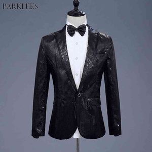 Hommes un bouton noir paillettes paillettes robe embellie blazers discothèque DJ PromSuit veste hommes chanteurs de scène Blazer Masculino 210522