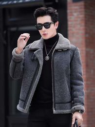 Veste et manteau en cuir épais de haute qualité pour hommes, fourrure écologique originale intégrée, C8V4