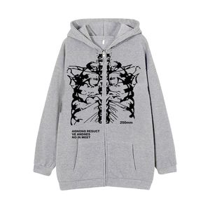 Mens oversized hoodies sweatshirts casual los Halloween skelet geprinte jas y2k rits omhoog streetwear top xl 2xl 3xl