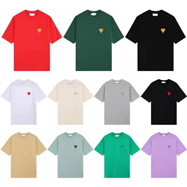 Camisetas de gran tamaño para hombre Camiseta de diseñador 6 cm corazón bordado melocotón amor mangas cortas para hombres mujeres camisetas de algodón Marca de moda Estilo de pareja suelta