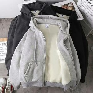 Heren Oversized Zip Up Hoodies Herfst Winter Fleece Capuchon Effen Rits Jas Sweatshirt Koreaanse Mode Hoodie Mannen Tops Kleding 240112