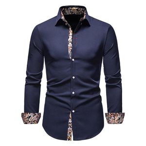 Hommes Paisley coton à manches longues robe Chemise imprimé fleuri décontracté rétro boutonné chemises hommes coupe ajustée Chemise Homme Men's307C